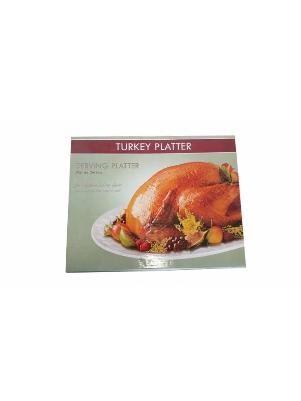 White Embossed Turkey Serving Platter Thanksgiving Harvest Ceramic Large w/ Box